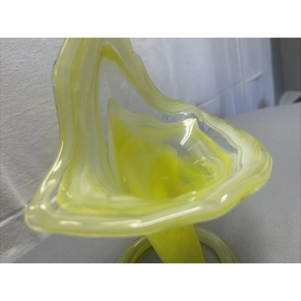 Vintage Swirl Hand Blown Art Glass Sculpture Vase Coil Base Bright Yellow Murano